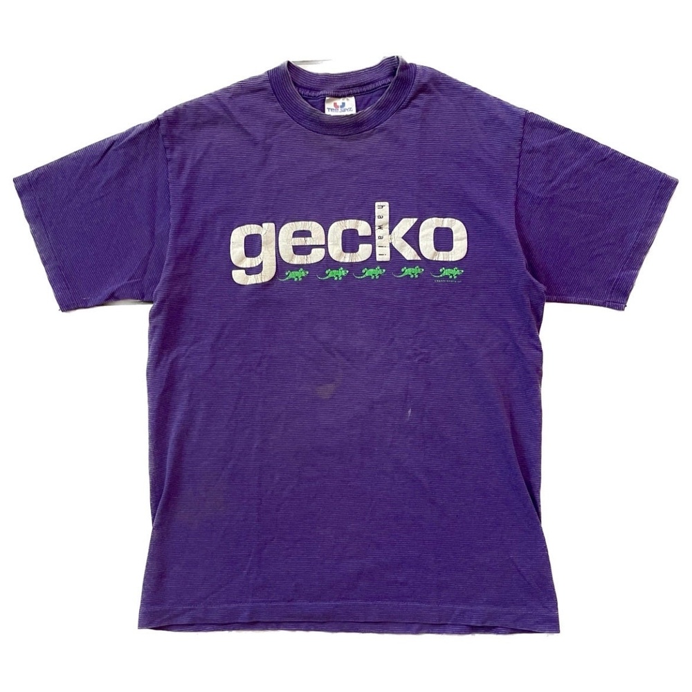 Vintage 80s 90s Gecko Hawaii Micro Striped Purple T-shirt Size L Fair